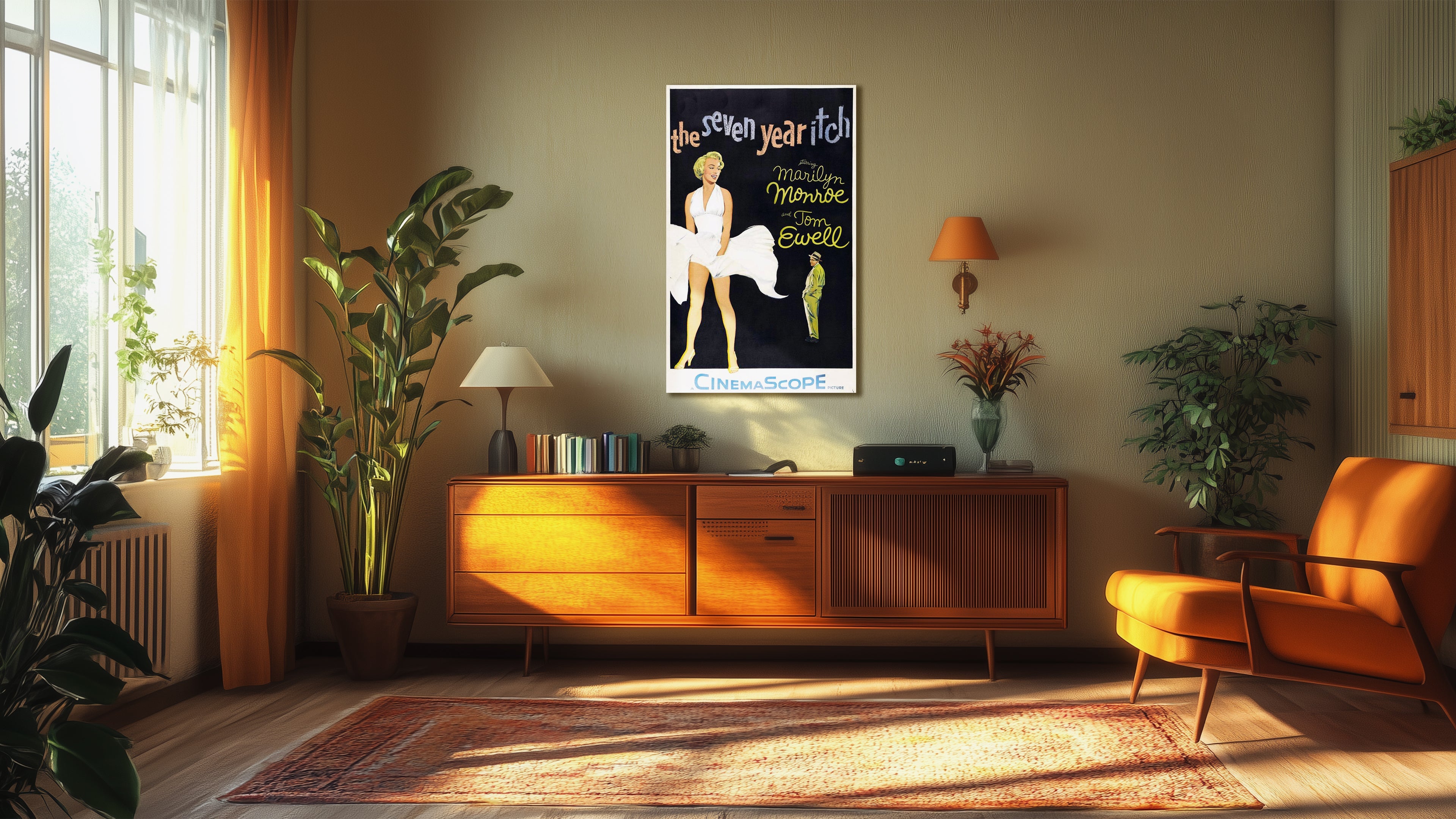 Salón juvenil vintage con cuadro de película.