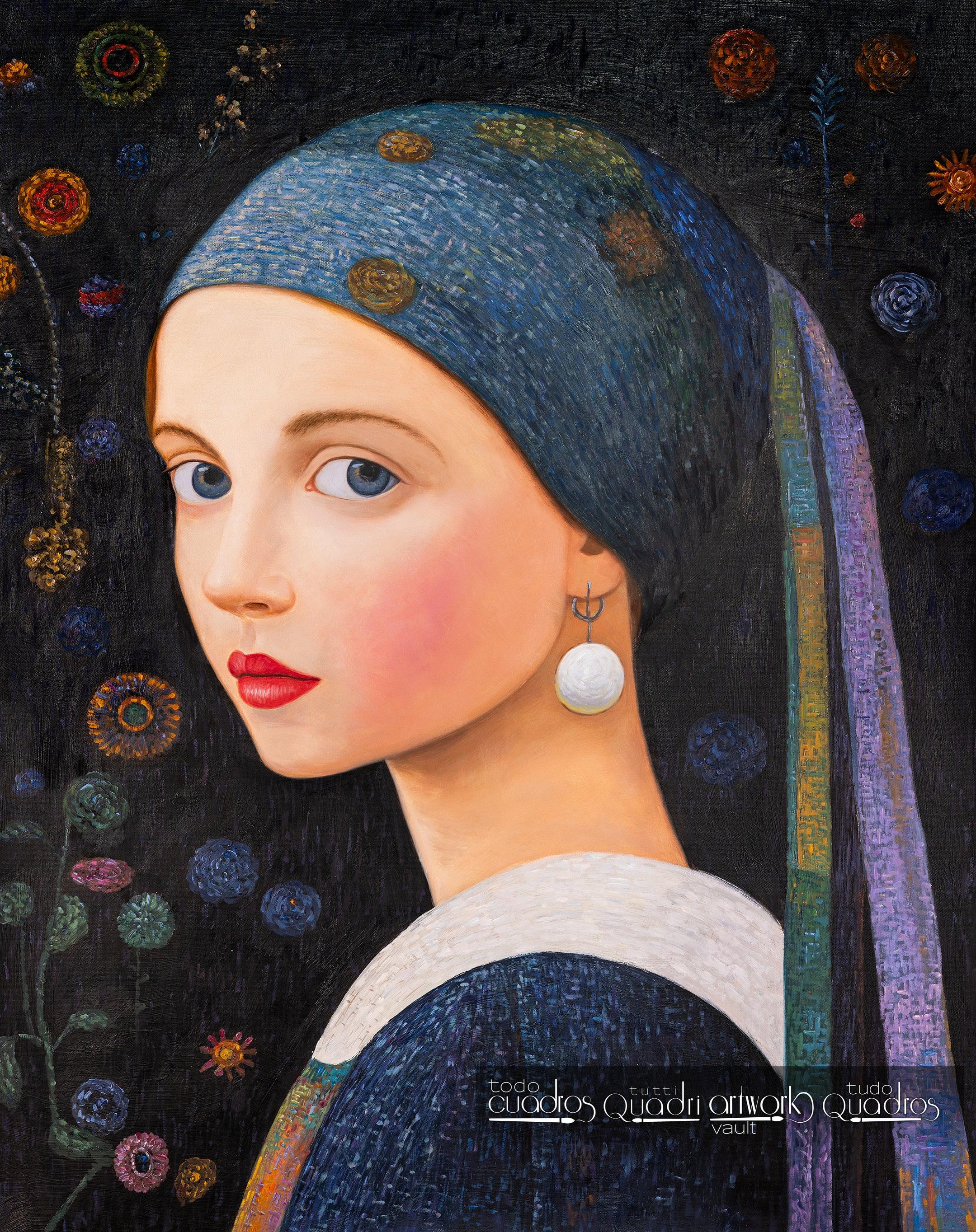 Transformación klimtiana de la joven de la perla, estilo Klimt