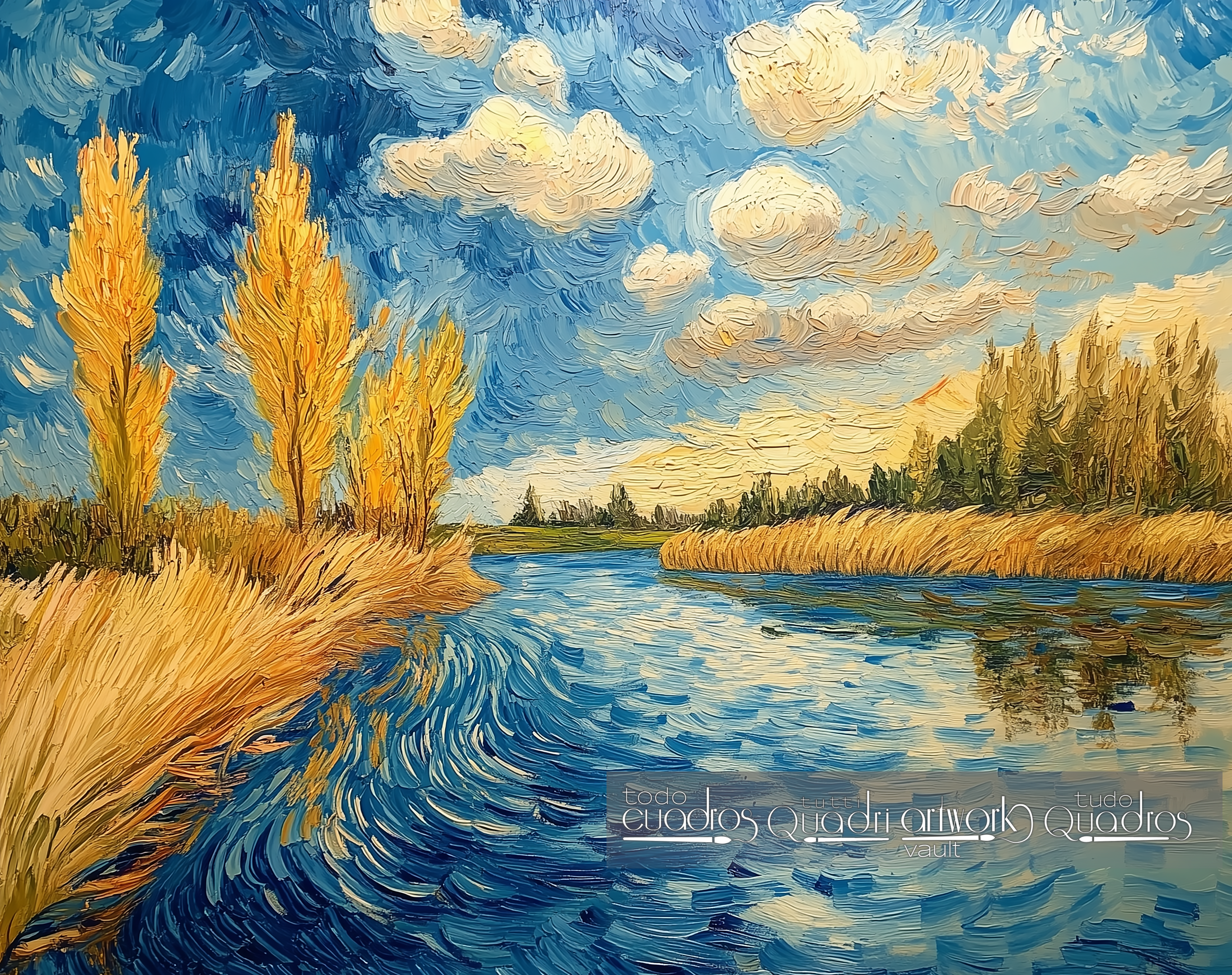 Paisaje fluvial, estilo van gogh