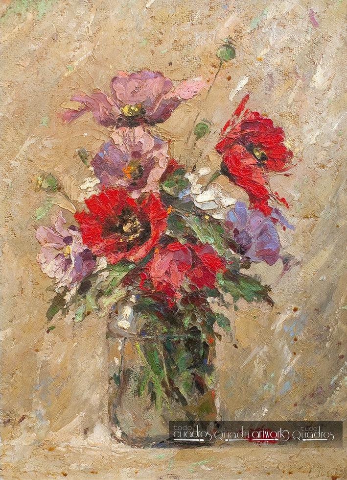 Florero rústico, Óleo