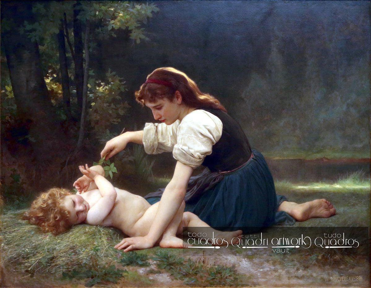 Entorno natural, la joven y un niño. Bouguereau