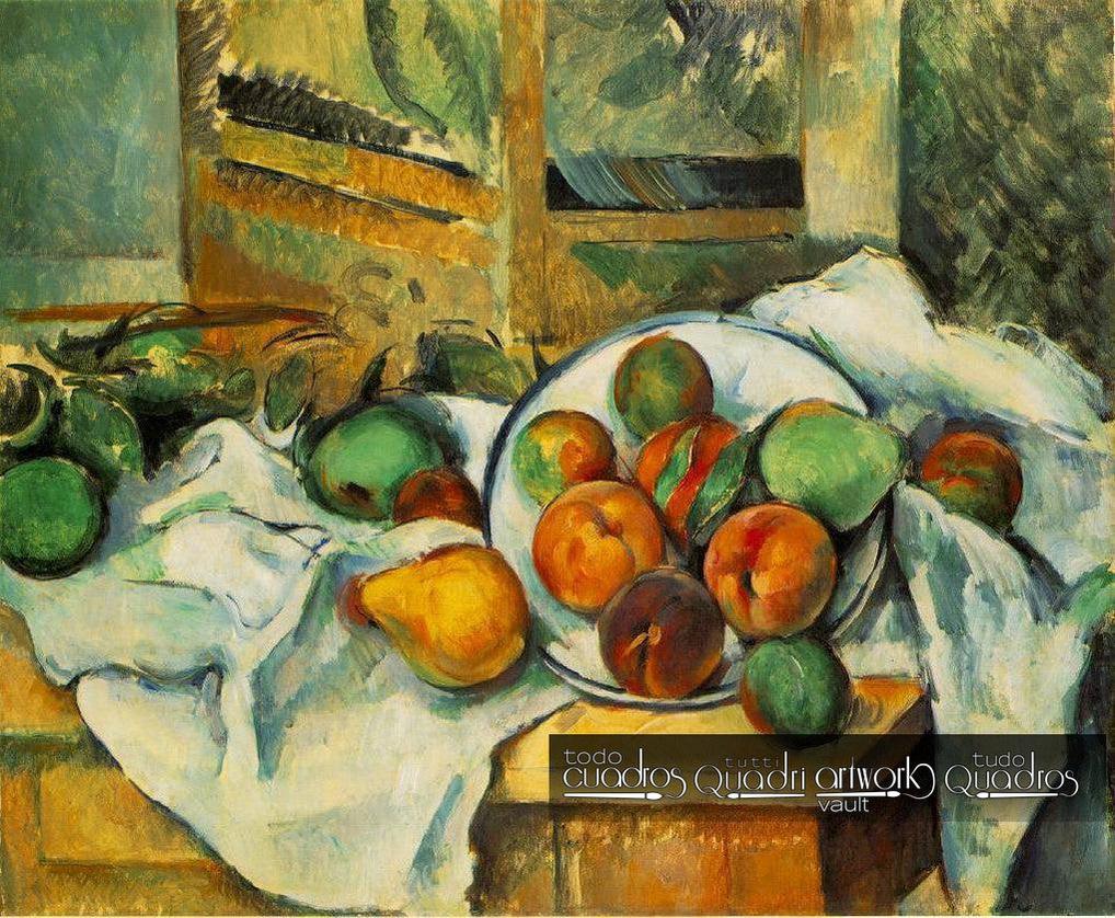 Mesa, mantel y fruta. Cézanne