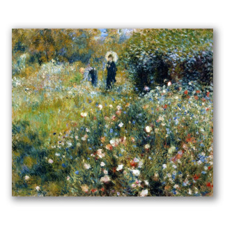 Mujer con sombrilla en un jardín